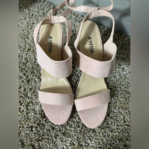 JustFab Perenna Heeled Sandal Pink Suede Chunky Heel size 9 - Picture 6 of 14